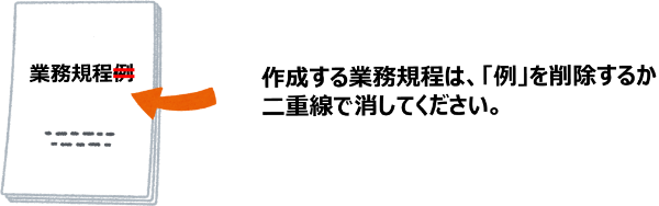 作成する業務規程は、「例」を削除するか二重線で消してください。