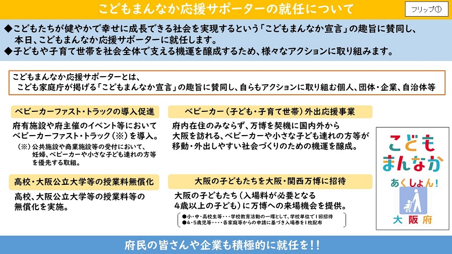 「こどもまんなか応援サポーター」就任についてのフリップ