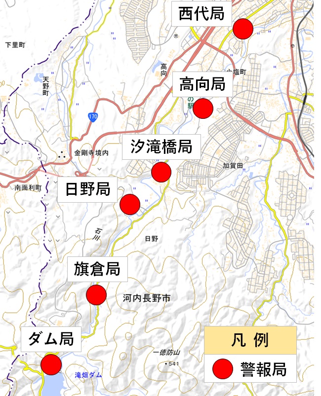 滝畑ダム警報局位置図