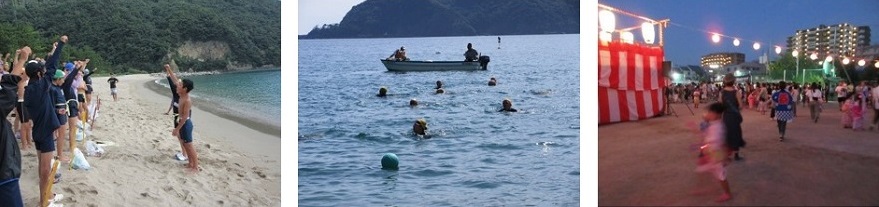 臨海学習（遠泳）とPTA・地域主催の夏祭り