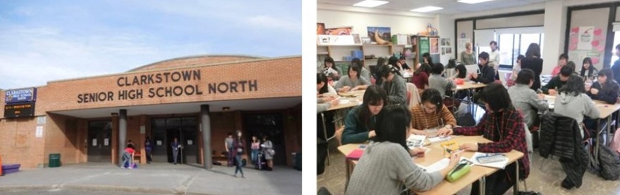 クラークスタウン北高校の校舎と生徒たちの写真