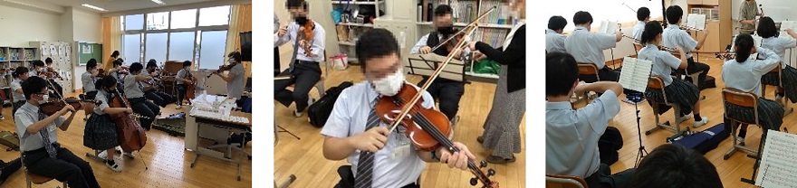 バイオリンを演奏する生徒の写真