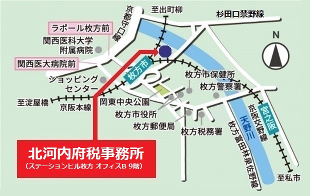 北河内府税事務所地図