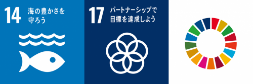 SDGsアイコン（14、17、ホイール）