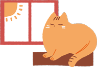 家の中で日なたぼっこをしている猫のイラスト
